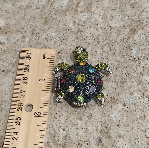 Hematite Turtle Tortoise Muticolor Crystal Rhinestone Stretch Ring - Picture 5 of 6